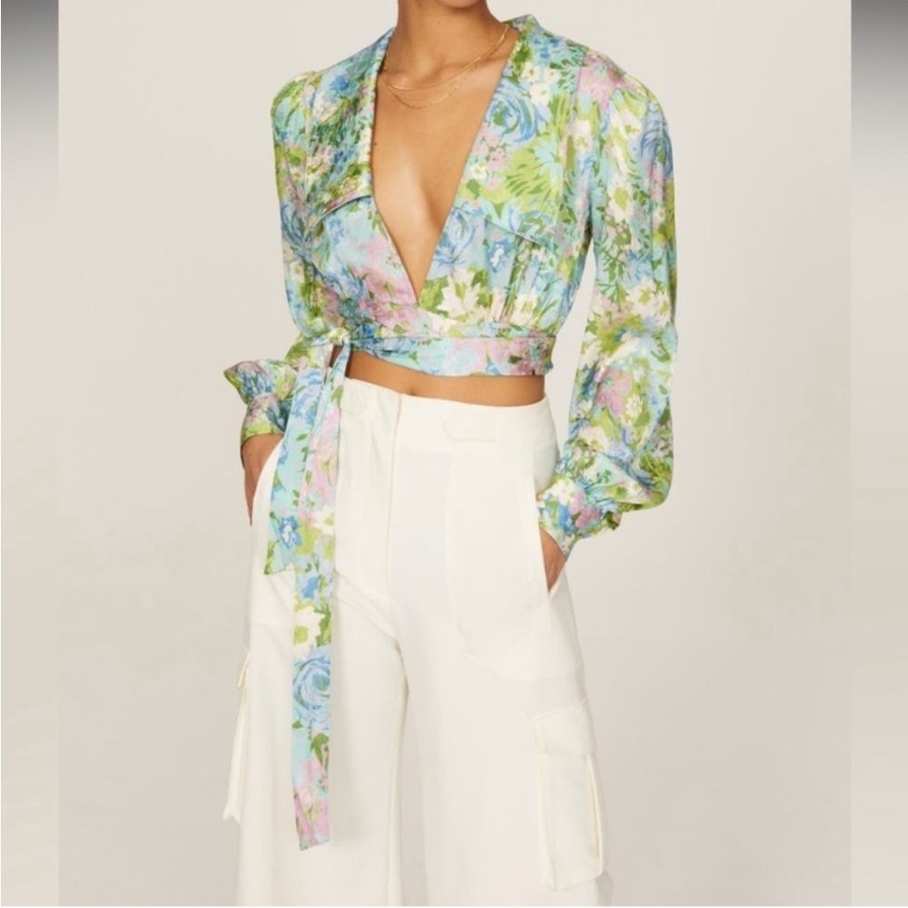 Ronny Kobo Floral Wrap Crop Top